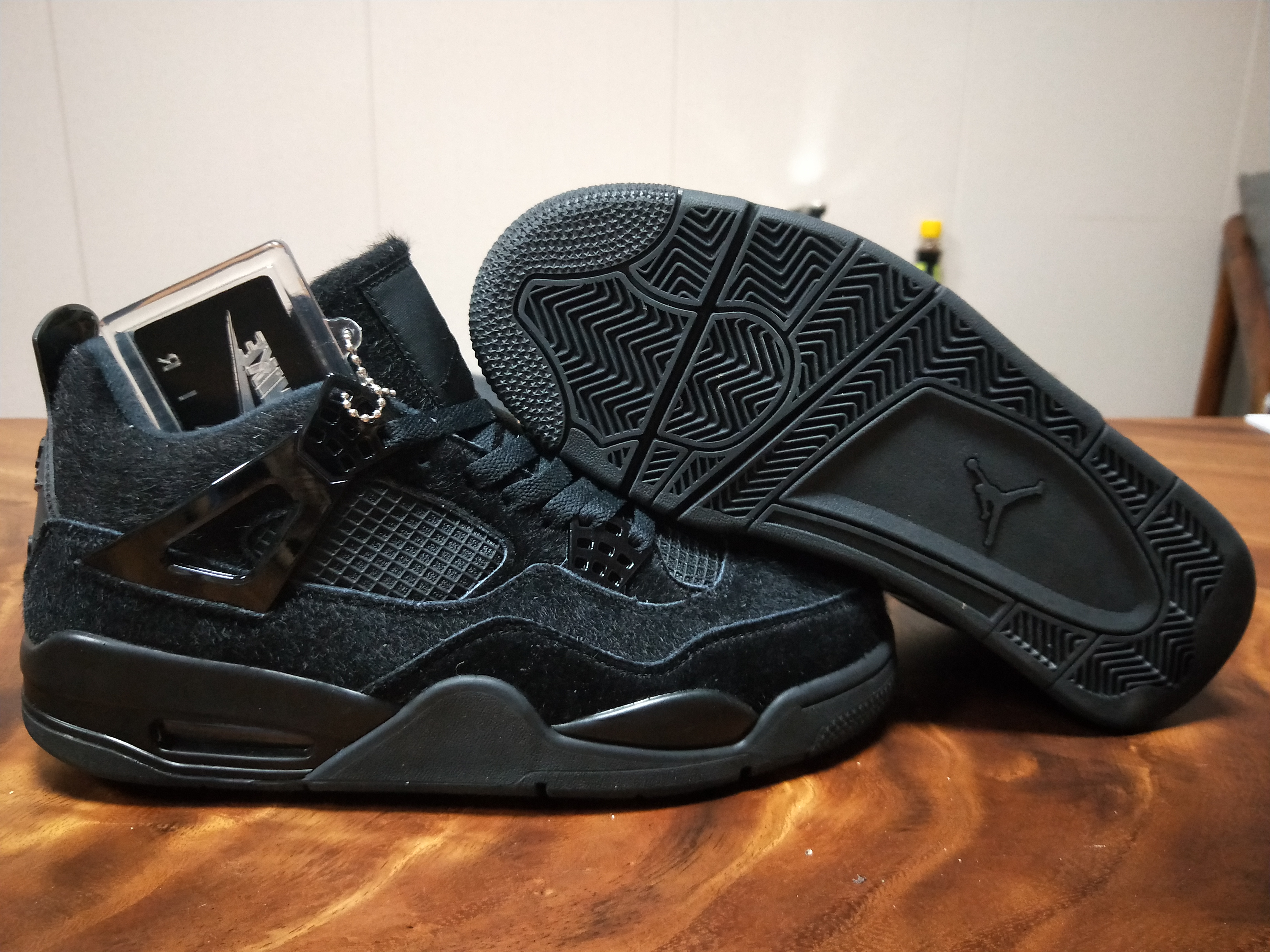 2020 Air Jordan 4 Retro All Black Shoes with Nike Air Logo - Click Image to Close